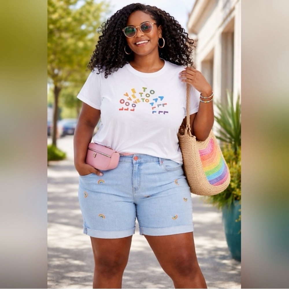 Lane Bryant Light Wash Embroidered Rainbow Shorts - Size 18‎